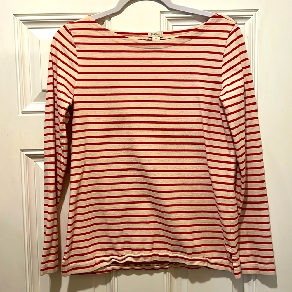 Red and off white striped long sleeved shirt - size xs